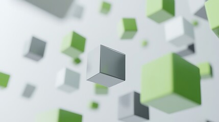 Fototapeta premium Futuristic Geometric Abstraction: Gray and Green Cubes in Cinematic Light