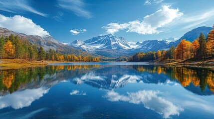 Fototapeta premium Calm mountain lake with mirrored reflections ideal for tranquil and nature-themed backgrounds