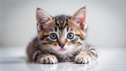 Adorable little kitten lying down and looking at the camera, kitten, small, cute, furry, pet, kitten lying down