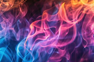 Fototapeta premium Colorful smoke is swirling and mixing, creating abstract shapes on a black background