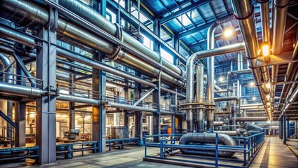 Fototapeta premium Industrial zone with steel pipelines, machinery, and equipment, steel, pipelines, industrial, zone