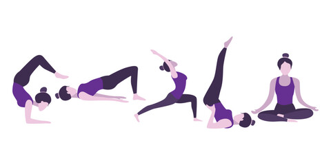 Flat Design of Woman in Various Yoga Poses