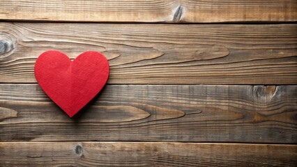 Fototapeta premium Valentines day background with red paper heart on wooden texture background, Valentines day, love