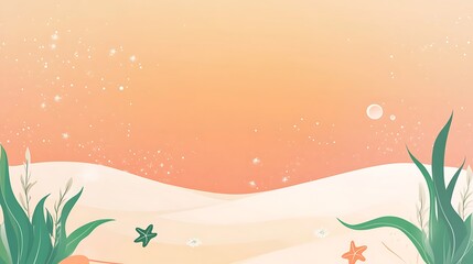 Whimsical Underwater World with Joyful Seaweed and Starfish in Cartoon Vector Style