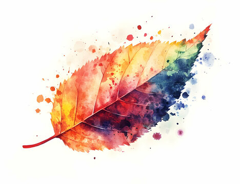 A vibrant watercolor painting of a leaf, showcasing a spectrum of colors representing nature's beauty and artistic flair.