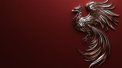 Glorious Platinum Phoenix Emblem on Deep Red Background - 3D Render