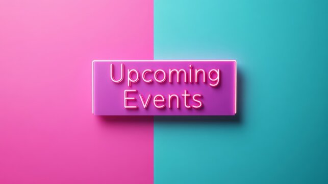 Upcoming Events Neon Sign on Vibrant Pink and Blue Background