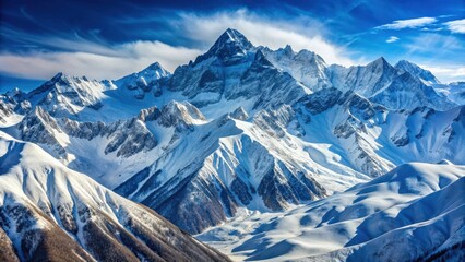 Obraz premium Beautiful closeup of North Caucasus mountain massif on winter resort, scenic, snowy, peaks, landscape, nature, majestic