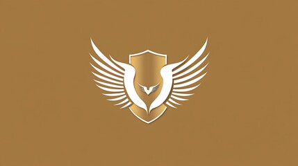 Obraz premium Elegant Symmetrical Logo Design with Wings and Shield on Gold Background in Vector Style