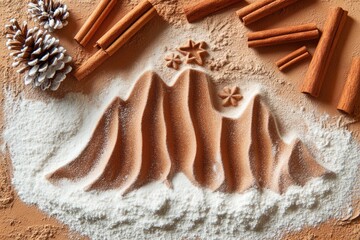 Christmas in Arizona. Seasonal Festive Motif of Christmas Shapes: Pines, Cones, and Cinnamon Cookies