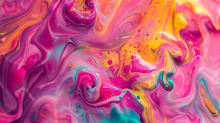 This image showcases a captivating blend of pink, yellow, and purple hues swirling together in a dynamic and mesmerizing manner, forming an abstract and vibrant visual display.