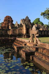 Fantastic archaeological site Prasat Muang Tam or Muang Tam castle near Prasat Phanomrung Historical Park at Buriram Province, Thailand 