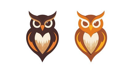 Fototapeta premium Majestic Owl Logo in Stylized Vector Design with Elegant Brown and Orange Color Palette on White Background - Flat Style Illustration