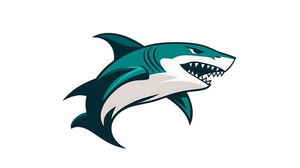 Fototapeta premium Fierce Shark Logo Vector in Dynamic Flat Design for Water Sports Team - Professioal Mascot in Teal Accents on White Background