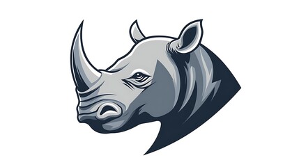 Majestic Rhino Logo Vector for Rugby or Gaming Fan Club - Powerful Rhino Head in Profile View with Bold Flat Design and Gray Accents on White Background
