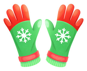 Illustrations of winter gloves on an isolated background, Christmas gloves on an isolated background