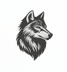 Fototapeta premium A striking black and white illustration of a wolf's head, showcasing its fierce expression and detailed fur texture.