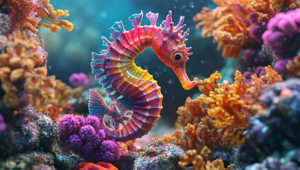  a colorful seahorse swimming in the ocean