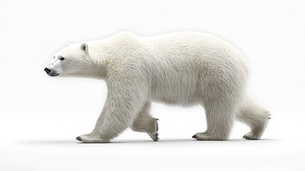 Fototapeta premium Majestic 3D Render of Polar Bear Walking on White Background - Full Body Shot
