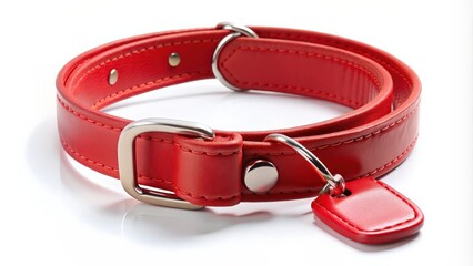 Red dog collar and tag cut out on white background, pet, accessory, collar, tag, red, cut out, isolated, white background