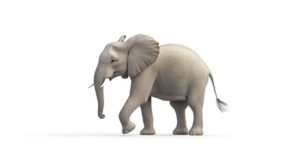 Obraz premium Majestic 3D Render of Elephant Walking Gracefully on White Background - Full Body Shot