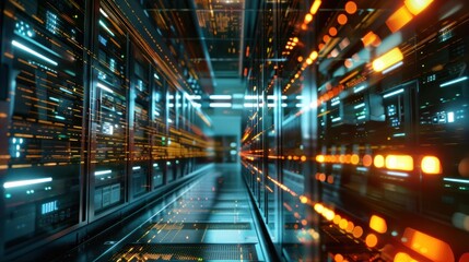 Fototapeta premium Futuristic Server Room with Glowing Lights