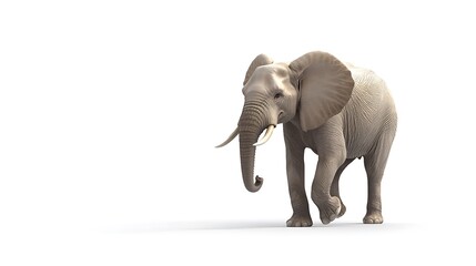 Obraz premium Majestic 3D Render of Elephant Walking on White Background - Full Body Shot