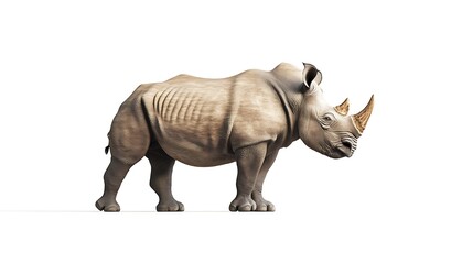 Obraz premium Majestic 3D Render of a Rhinoceros Walking Gracefully on a White Background - Full Body Shot