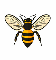 Illustration of a vibrant bee with yellow and black stripes, detailed wings, suitable for nature and pollination themes.