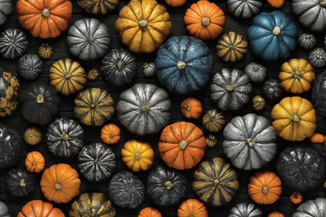 Various pumpkins of different sizes for Halloween