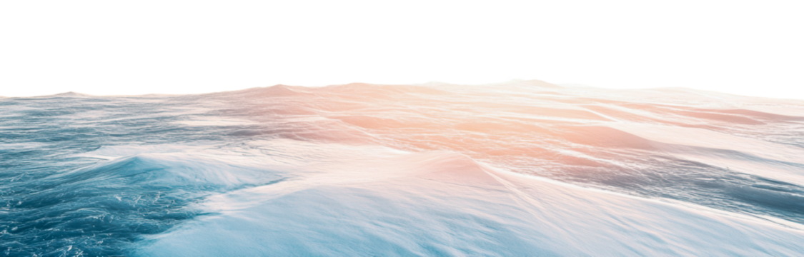 Gentle waves rolling under soft morning light, cut out - stock png.