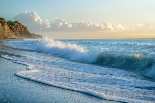 Encinitas California. Coastal Nature at Encinitas Beach with Ocean Waves