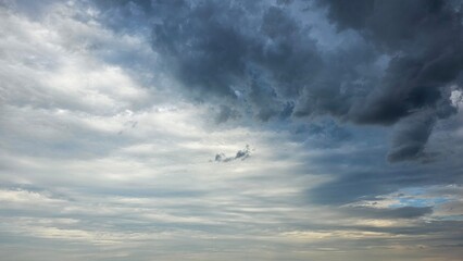 Dark sky before thunderstorm and dramatic black cloud before rain