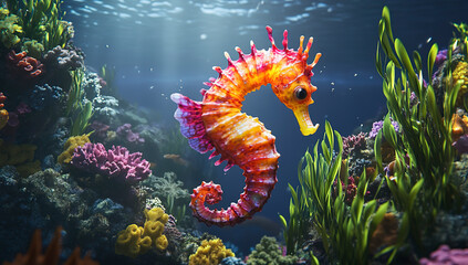 Obraz premium a colorful seahorse swimming in the ocean