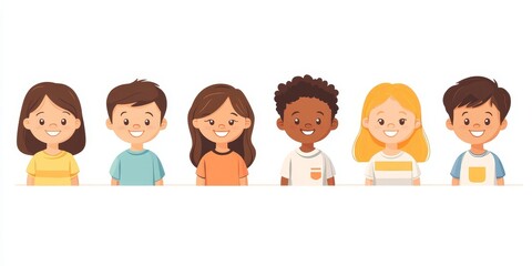 Happy kids couples. Children friends, classmates and siblings pairs portrait. Diverse little smiling boys and girls set, elementary school child. Flat, Generative AI