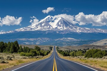 On The Road to Mount Shasta. Captivating Landscape with Snow-Capped Mountain Peak