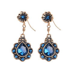 Drop earrings with blue crystals on transparent background jewelry