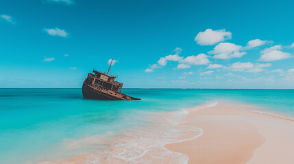 Obraz premium A Shipwreck on deserted beach