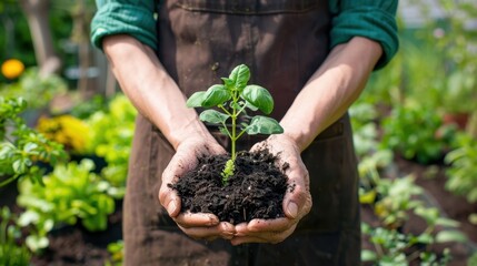 The Hands Holding Seedling
