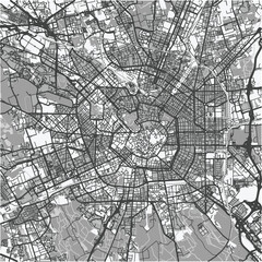 Fototapeta premium Map of Milan in Italy in grayscale. Contains layered vector with roads water, parks, etc.