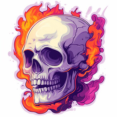 A vibrant and artistic illustration of a flaming skull, perfect for Halloween themes, art projects, or edgy designs.