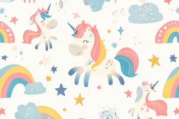 Charming wallpaper featuring delightful unicorns adorned with colorful manes and sparkling shimmering horns in a whimsical setting.