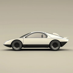 Side view of a sleek vintage sports car in a minimalist beige background, showcasing a classic and stylish automotive design.