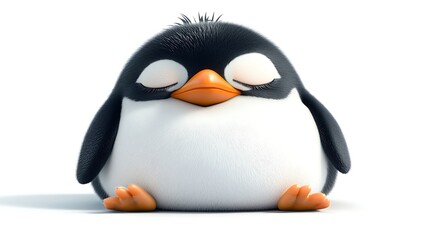 Obraz premium Dreamy 3D Render of Plump Penguin Snoozing Against White Background