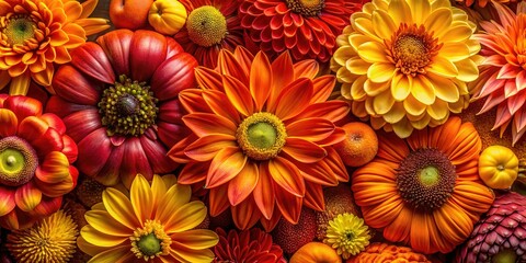 The palette consists of vibrant hues, including orange, a fiery red, warm brown, and bright sunny yellow, a harmonious blend of earthy tones.