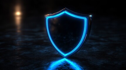 Fototapeta premium Illuminated Neon Shield on Dark Surface