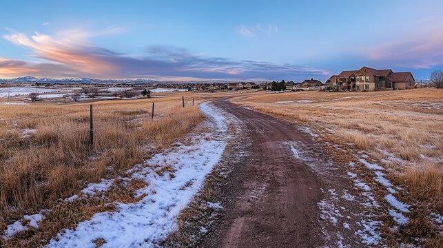 Parker Colorado. Scenic Winter Prairie Landscape in Parker, Colorado - Before Sunset