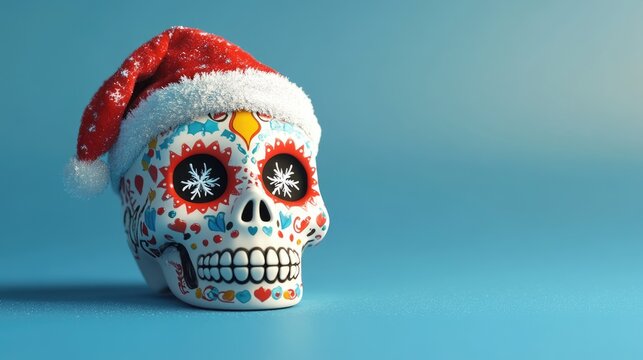 Sugar Skull Christmas. Festive and Cheerful 3D Rendered Calavera with a Modern Holiday Twist