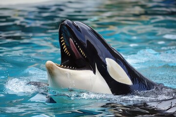 Obraz premium Close-Up of an Orca's Open Mouth in the Water