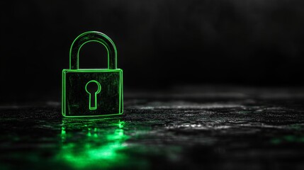 Fototapeta premium Neon Green Padlock on Dark Background